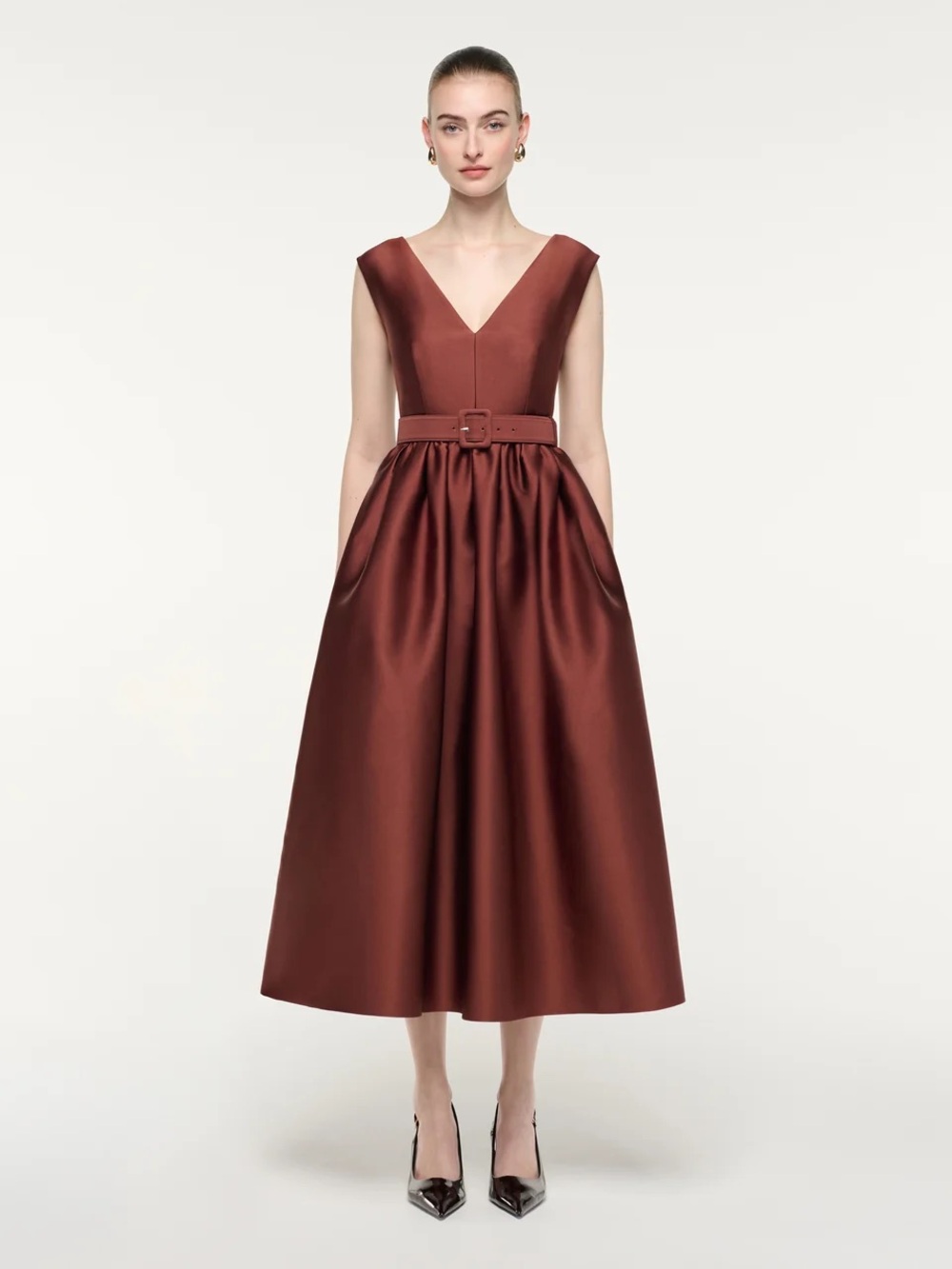 NWOT Roland Mouret Taffeta Midi Dress in Brown, Size US 6